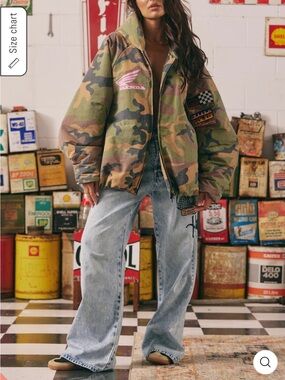 Camo Bomber Jacket with Pink Patch - Women's Oversized Zip Bomber